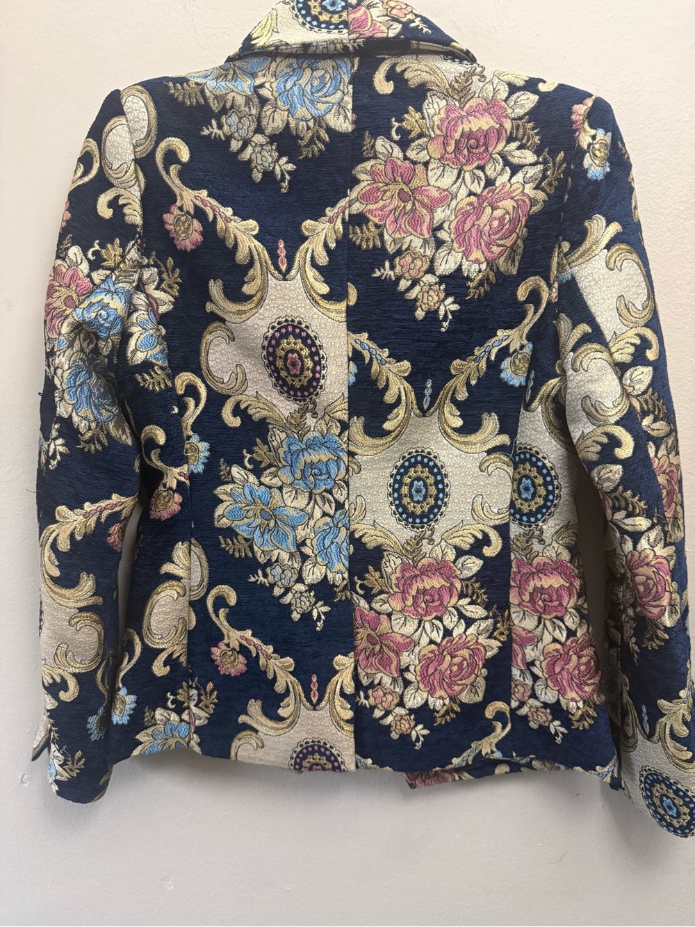 Moon River Navy Floral Jacquard Blazer with Gold Accents - Picture 2 of 8